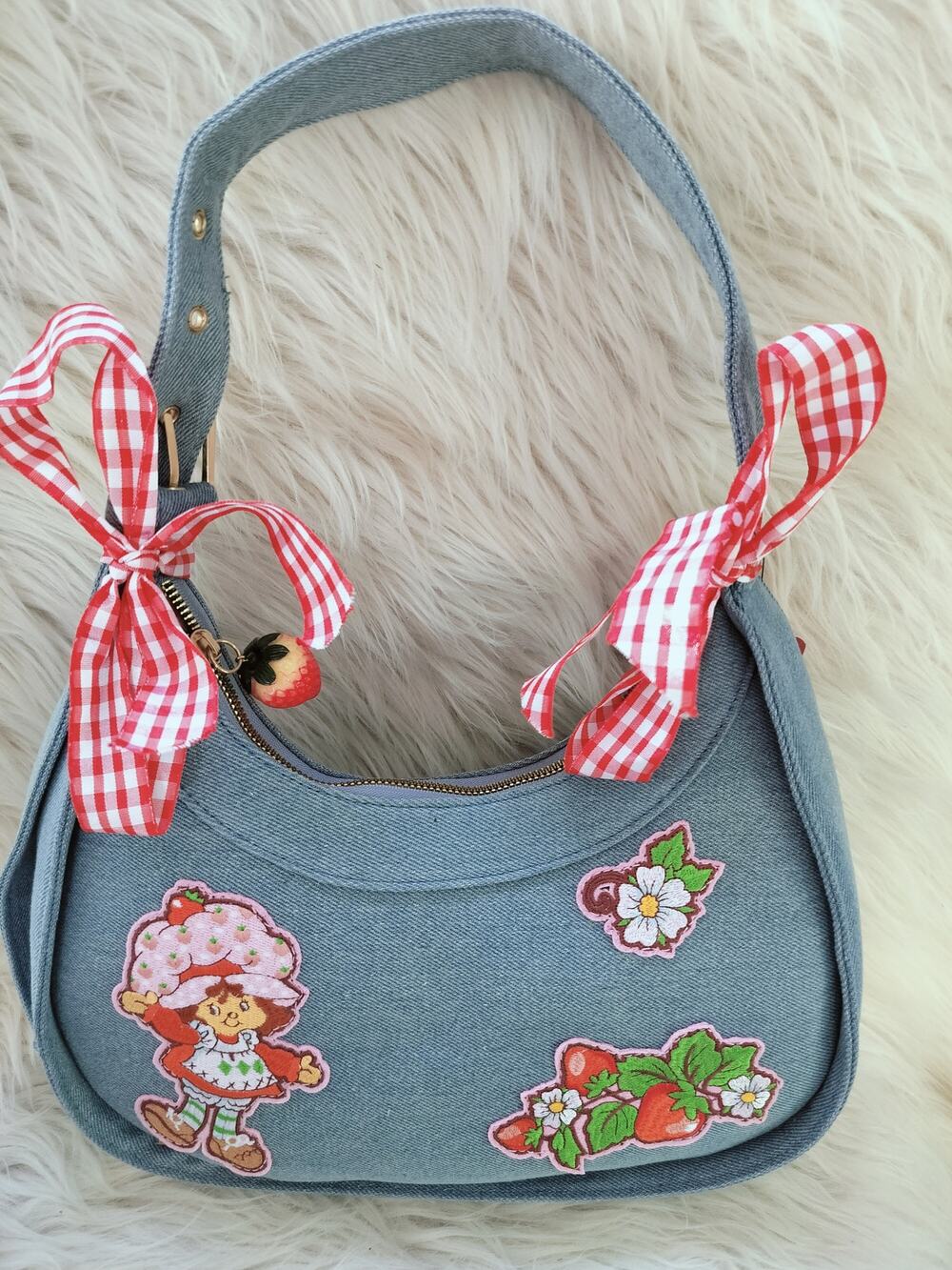 Strawberry Shortcake Denim Ribbon Hobo Bag